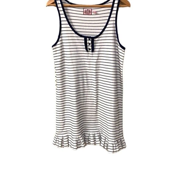 Juicy Couture Blue Striped 100% Cotton Tank Top Ruffled Tennis Mini Dress Sz XL - Picture 1 of 7